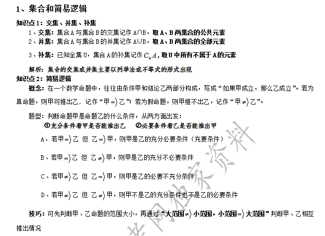 2018年江苏成人高考高起专数学通关技巧(一)集合和简易逻辑