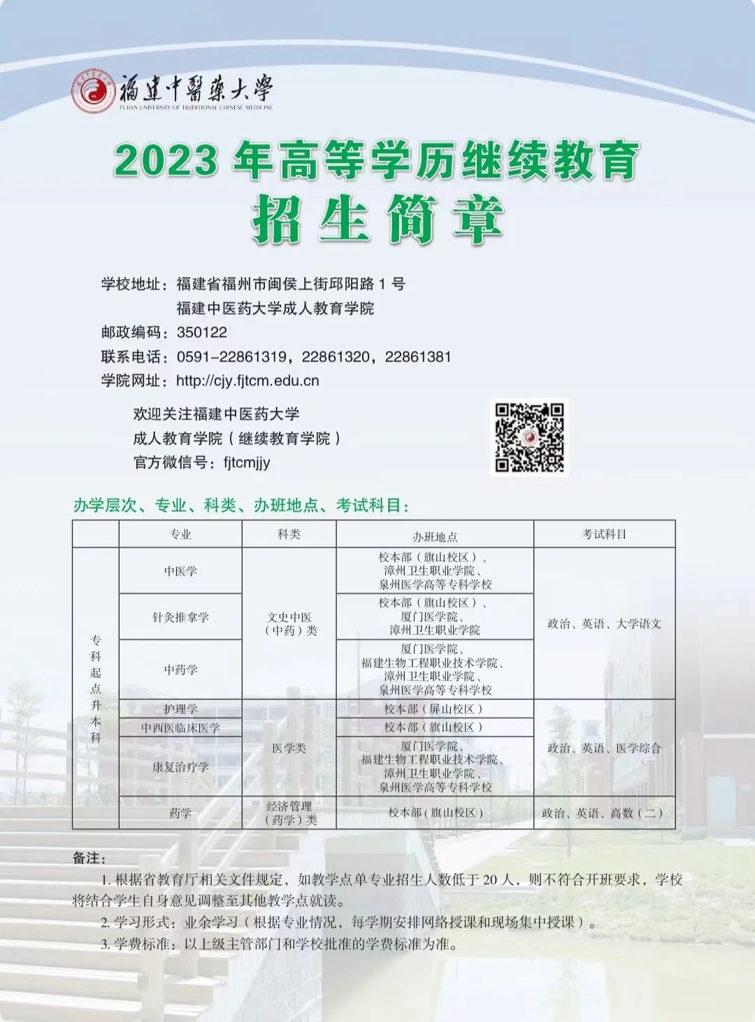 2023年福建中医药大学成人高考招生简章1